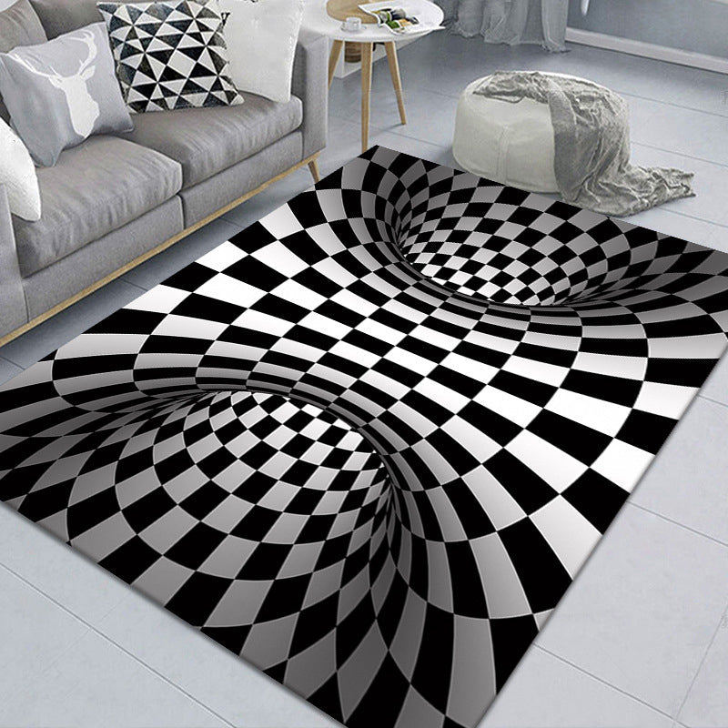 Stylish 3D Pattern Black Area Rug Waterproof Non-Slip Carpet