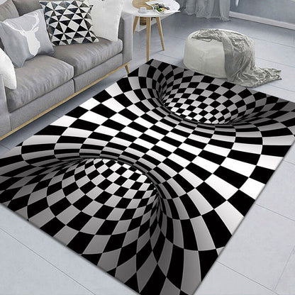 Stylish 3D Pattern Black Area Rug Waterproof Non-Slip Carpet