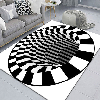 Stylish 3D Pattern Black Area Rug Waterproof Non-Slip Carpet