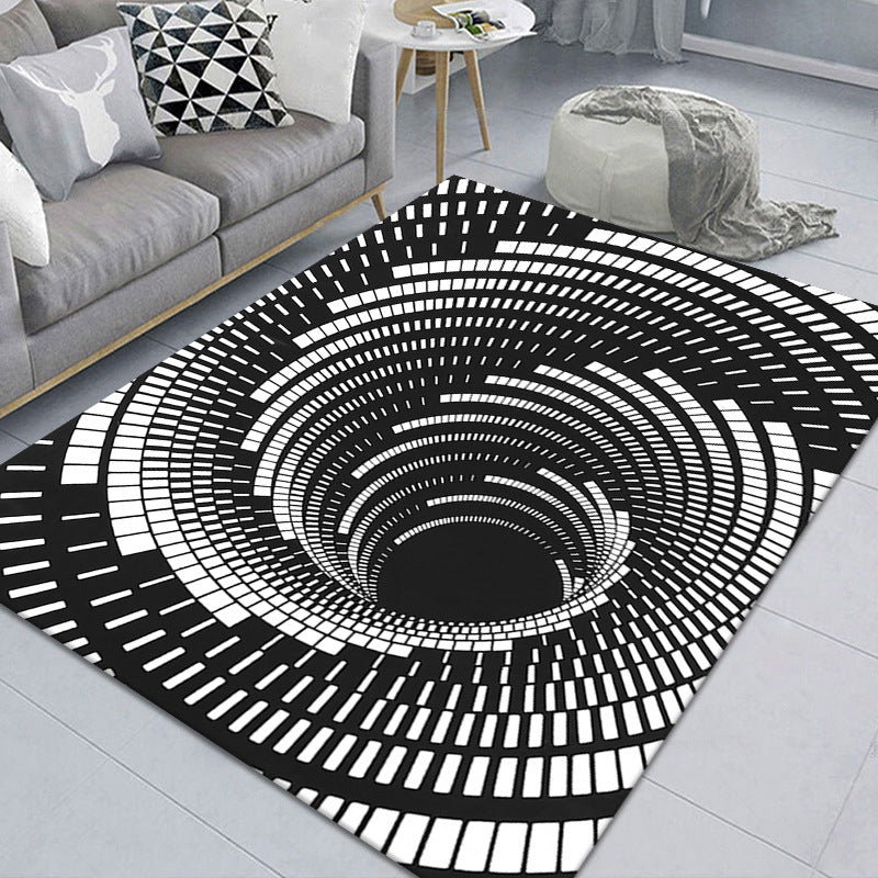 Stylish 3D Pattern Black Area Rug Waterproof Non-Slip Carpet