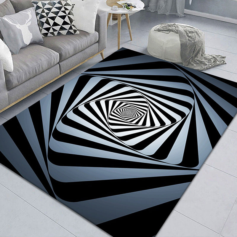 Stylish 3D Pattern Black Area Rug Waterproof Non-Slip Carpet