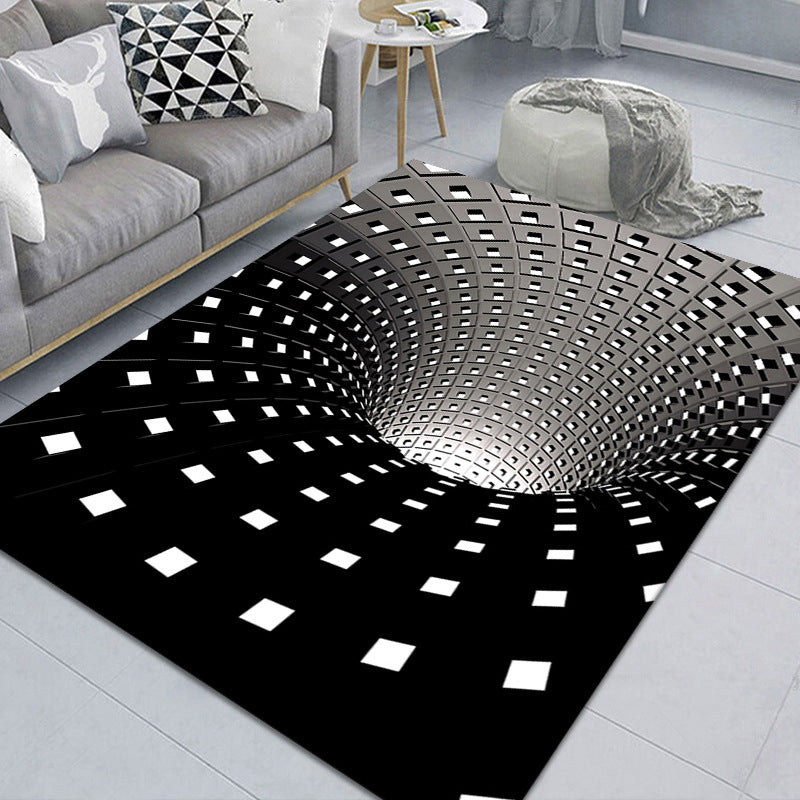 Stylish 3D Pattern Black Area Rug Waterproof Non-Slip Carpet