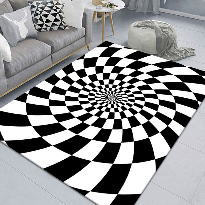Stylish 3D Pattern Black Area Rug Waterproof Non-Slip Carpet