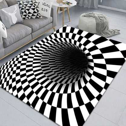 Stylish 3D Pattern Black Area Rug Waterproof Non-Slip Carpet