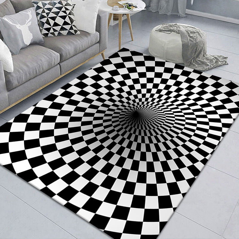 Stylish 3D Pattern Black Area Rug Waterproof Non-Slip Carpet