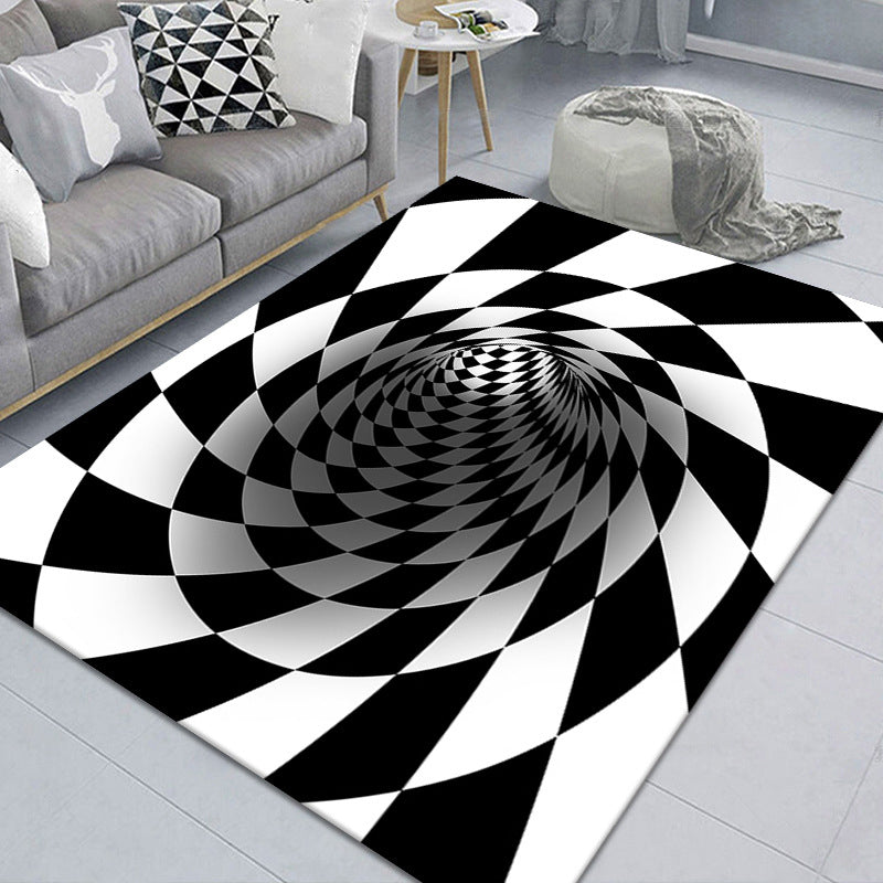 Stylish 3D Pattern Black Area Rug Waterproof Non-Slip Carpet