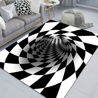 Stylish 3D Pattern Black Area Rug Waterproof Non-Slip Carpet