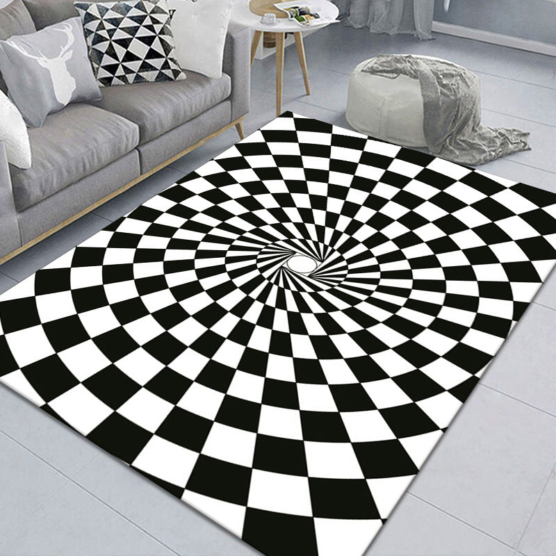 Stylish 3D Pattern Black Area Rug Waterproof Non-Slip Carpet