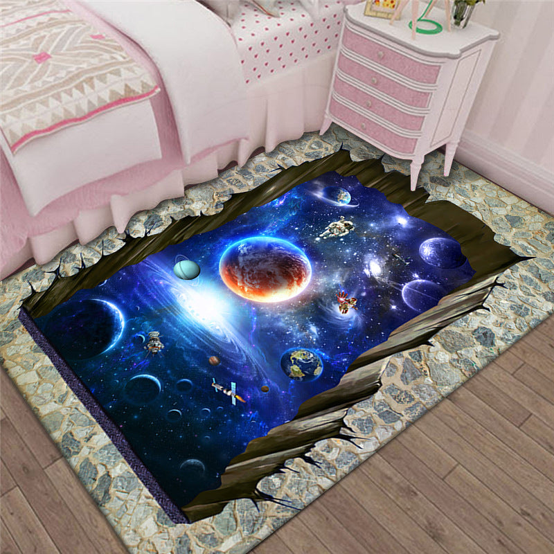 Stylish 3D Pattern Black Area Rug Waterproof Non-Slip Carpet