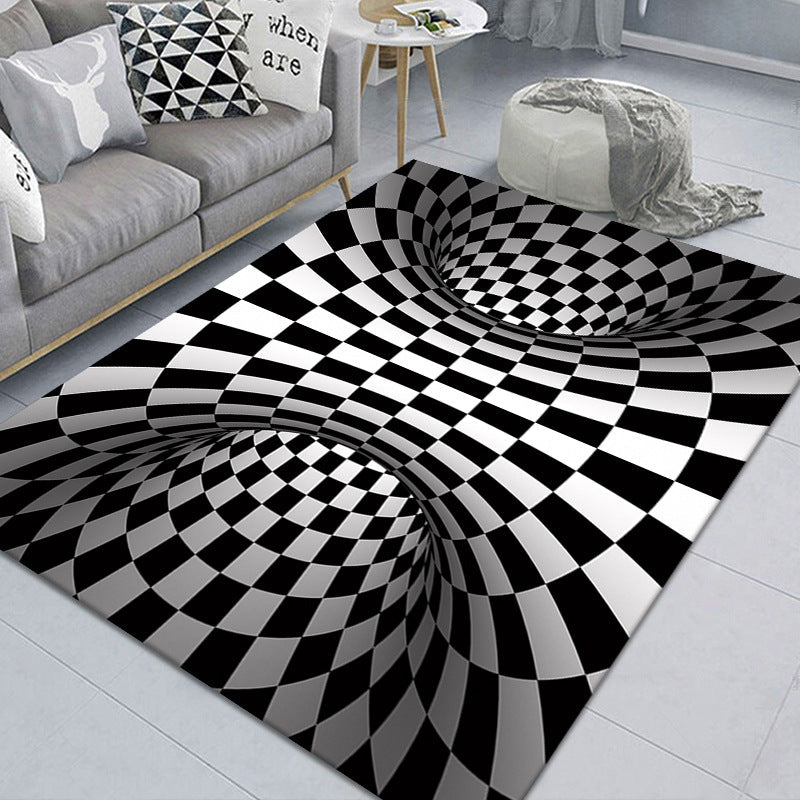 Stylish 3D Pattern Black Area Rug Waterproof Non-Slip Carpet