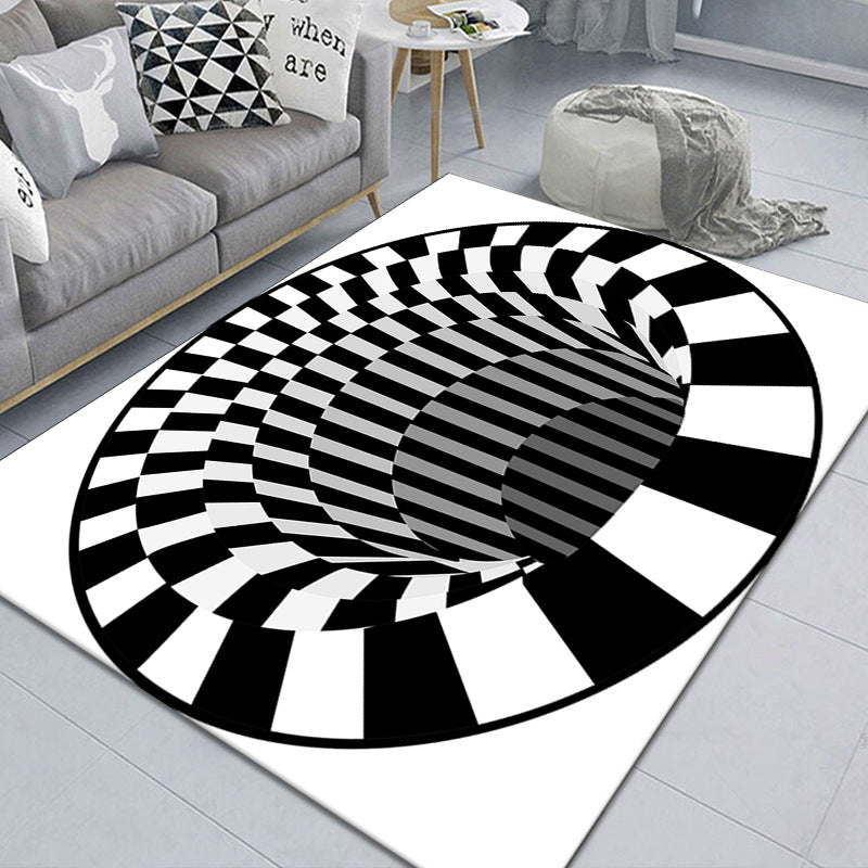 Stylish 3D Pattern Black Area Rug Waterproof Non-Slip Carpet