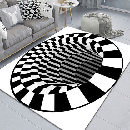 Stylish 3D Pattern Black Area Rug Waterproof Non-Slip Carpet