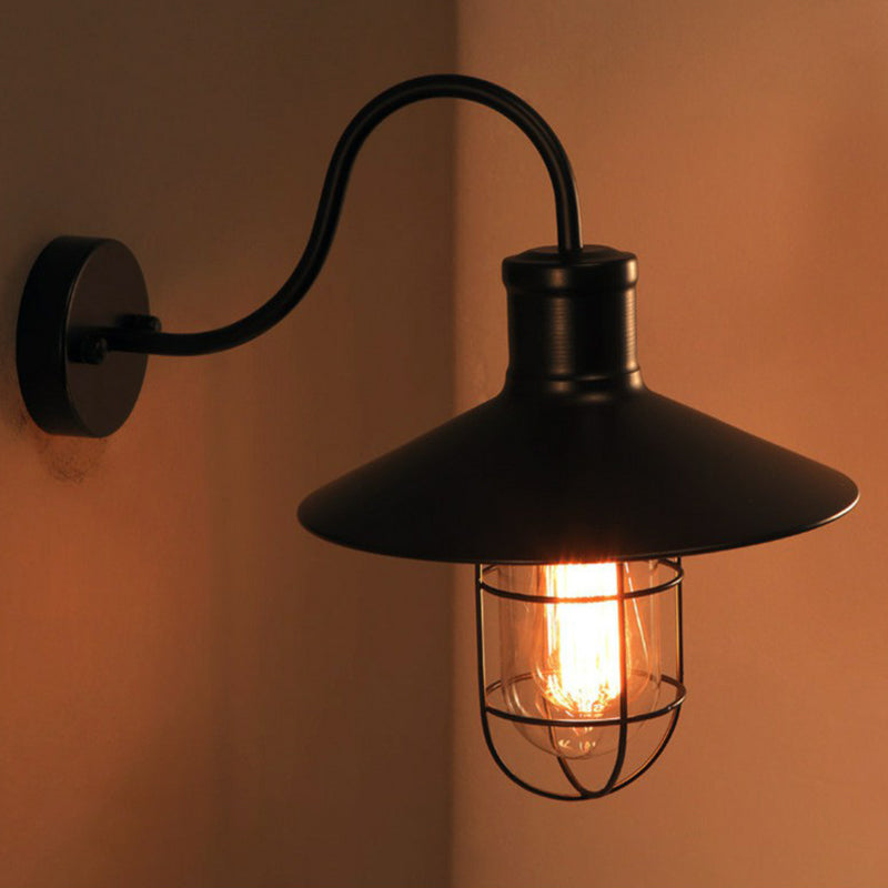 Metal Gooseneck Wall Lamp with Cage Shade