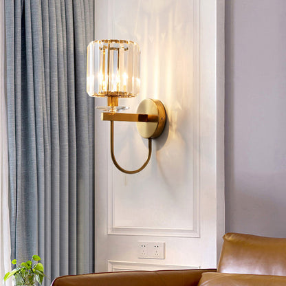 Elegant Gold Crystal Wall Sconce with Curved Arm - Cofik