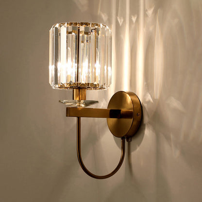 Elegant Gold Crystal Wall Sconce with Curved Arm
