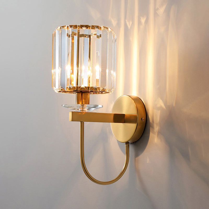 Elegant Gold Crystal Wall Sconce with Curved Arm