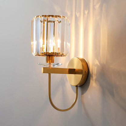 Elegant Gold Crystal Wall Sconce with Curved Arm