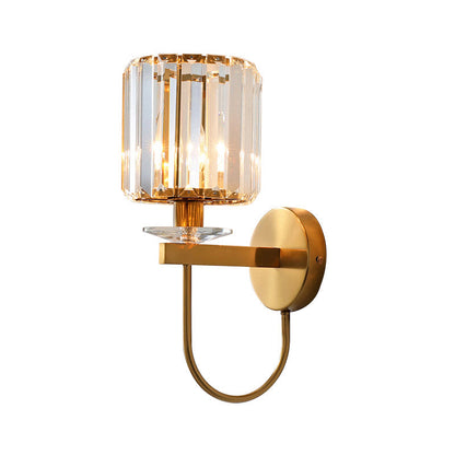 Elegant Gold Crystal Wall Sconce with Curved Arm