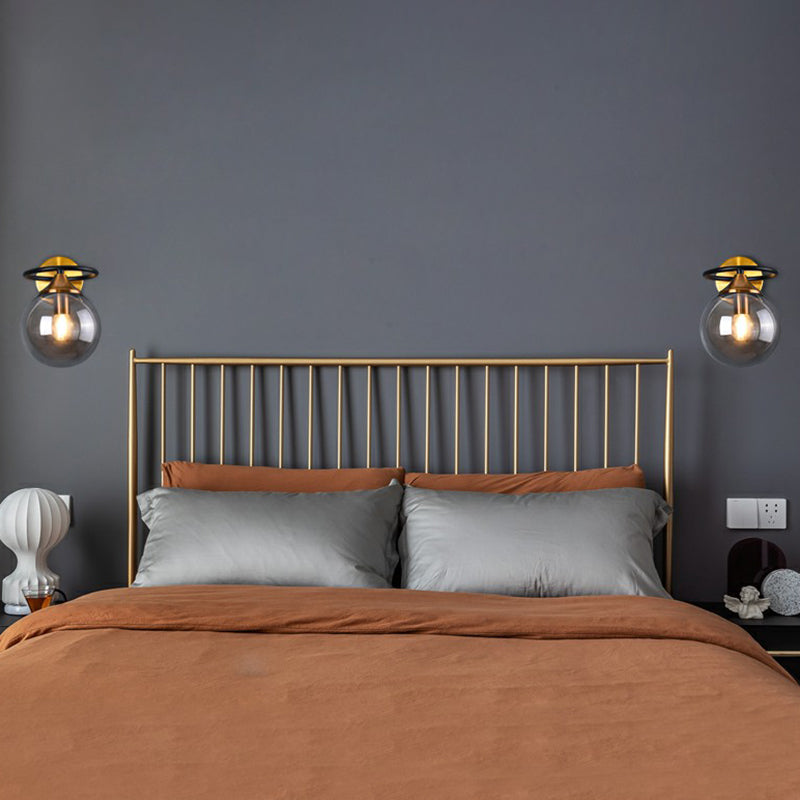 Modern Glass Brass Bedroom Wall Lamp