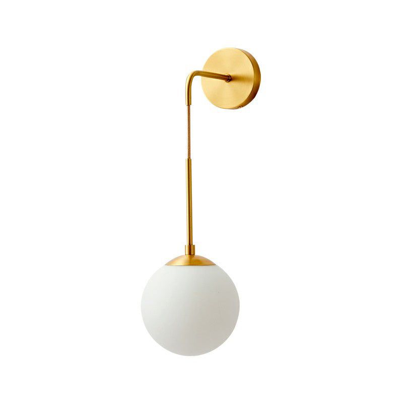 Simple White Glass Bedroom Wall Lamp in Brass