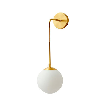 Simple White Glass Bedroom Wall Lamp in Brass