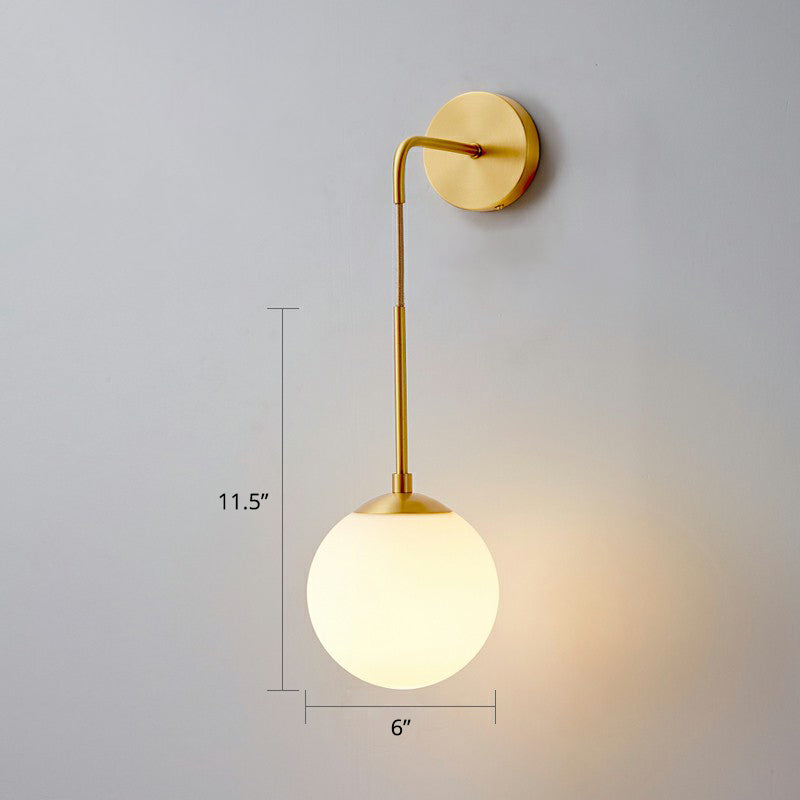 Simple White Glass Bedroom Wall Lamp in Brass - Cofik