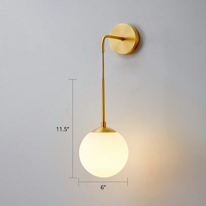 Simple White Glass Bedroom Wall Lamp in Brass - Cofik