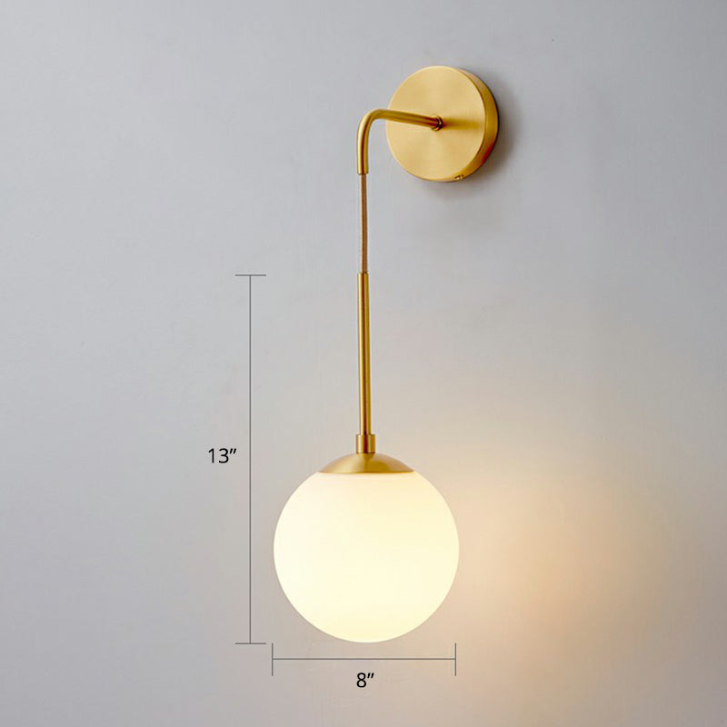 Simple White Glass Bedroom Wall Lamp in Brass