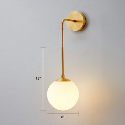 Simple White Glass Bedroom Wall Lamp in Brass