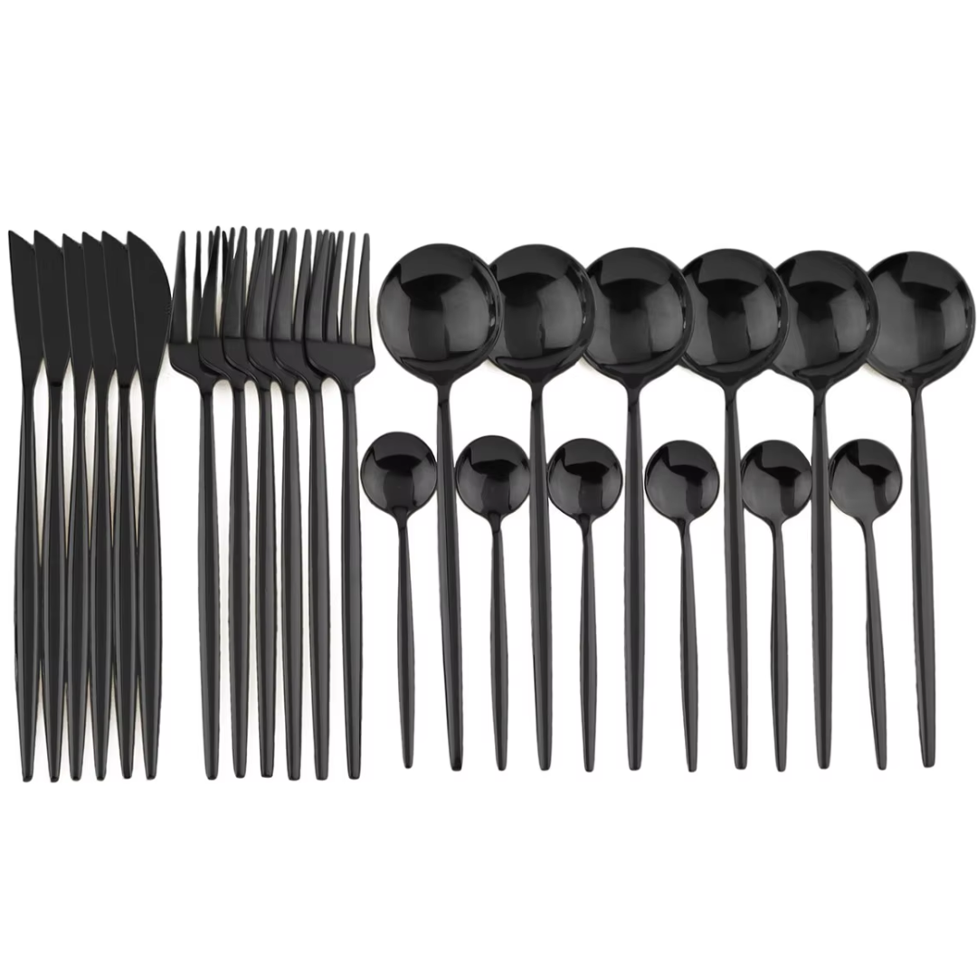 Premium 24pc Black Stainless Steel Flatware Set