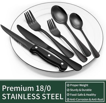 Premium 24pc Black Stainless Steel Flatware Set