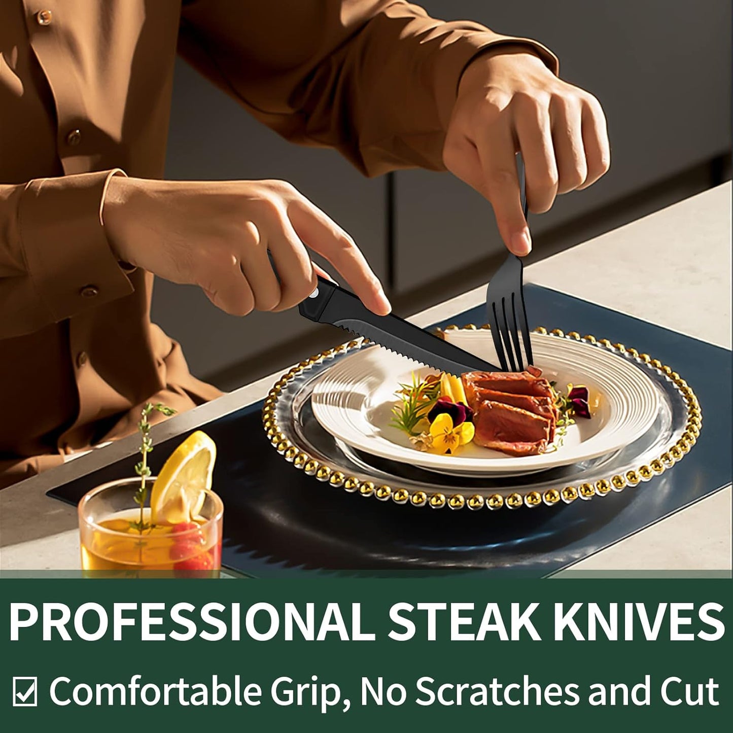 Premium 24pc Black Stainless Steel Flatware Set
