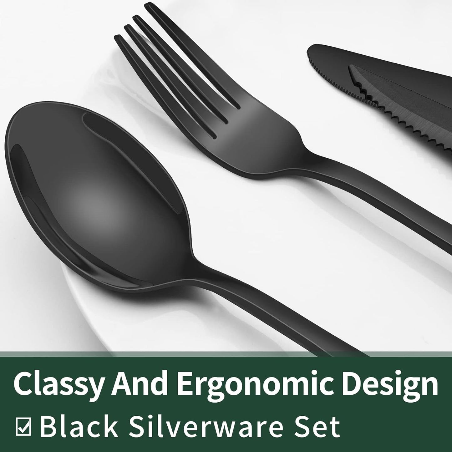 Premium 24pc Black Stainless Steel Flatware Set