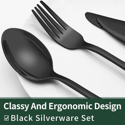 Premium 24pc Black Stainless Steel Flatware Set