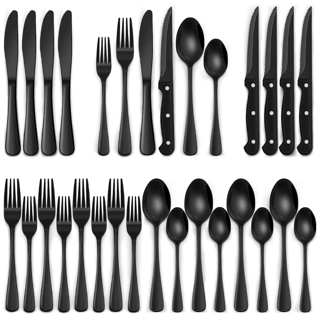 Premium 24pc Black Stainless Steel Flatware Set - Cofik