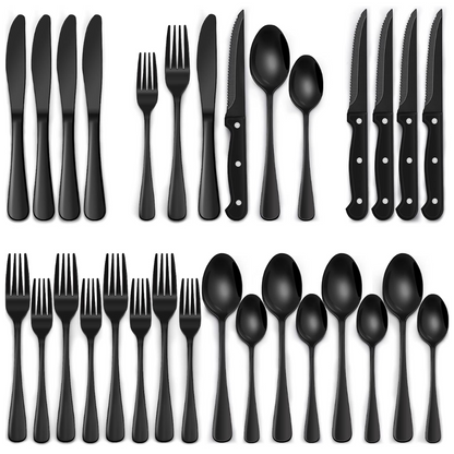 Premium 24pc Black Stainless Steel Flatware Set - Cofik