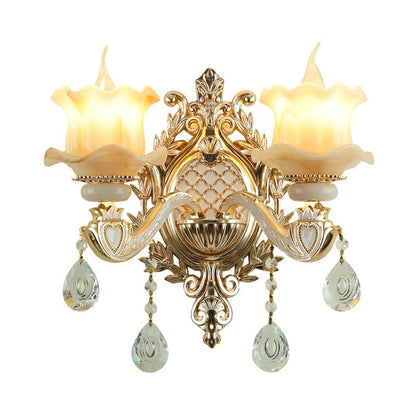 Elegant White Glass Wall Sconce with Crystal Drops
