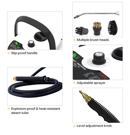 2500W Steam Cleaner with High Pressure - 6 Levels for Home and Kitchen