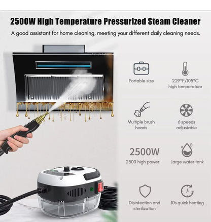 2500W Steam Cleaner with High Pressure - 6 Levels for Home and Kitchen