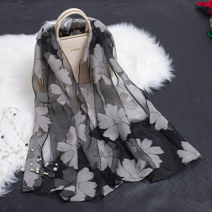 Luxury Silk Scarf with Floral Pattern - Cofik