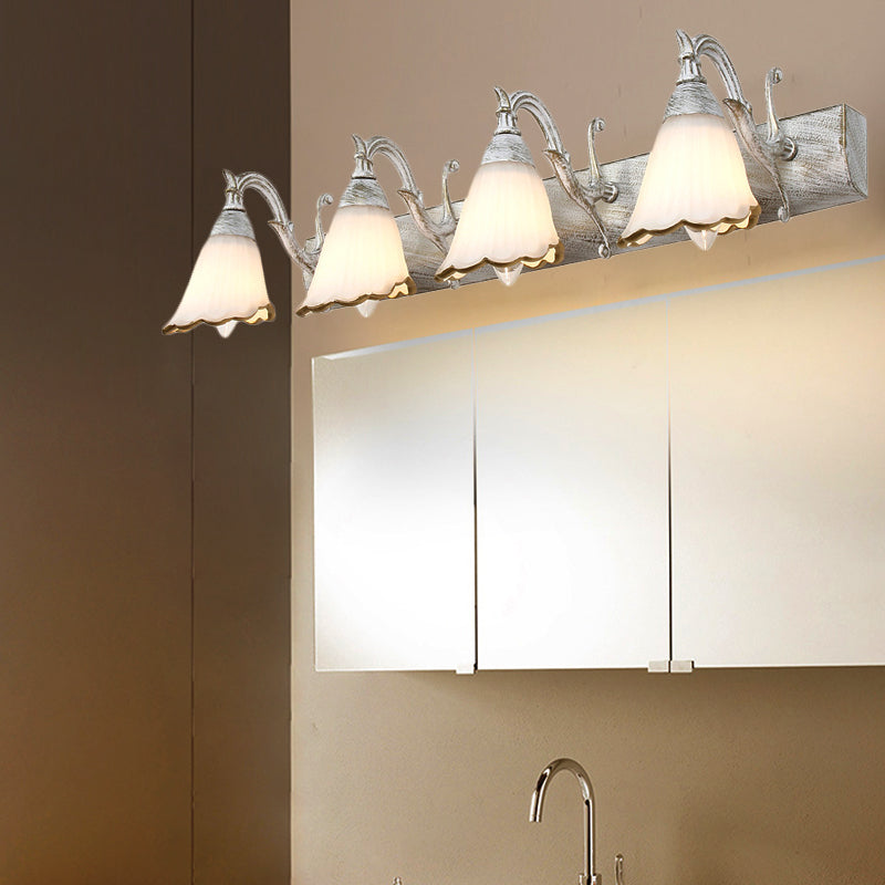 Elegant Floral Bathroom Sconce Opal Glass Fixtures