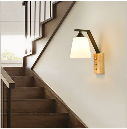 Warm Wooden LED Wall Lamp for Bedroom Study