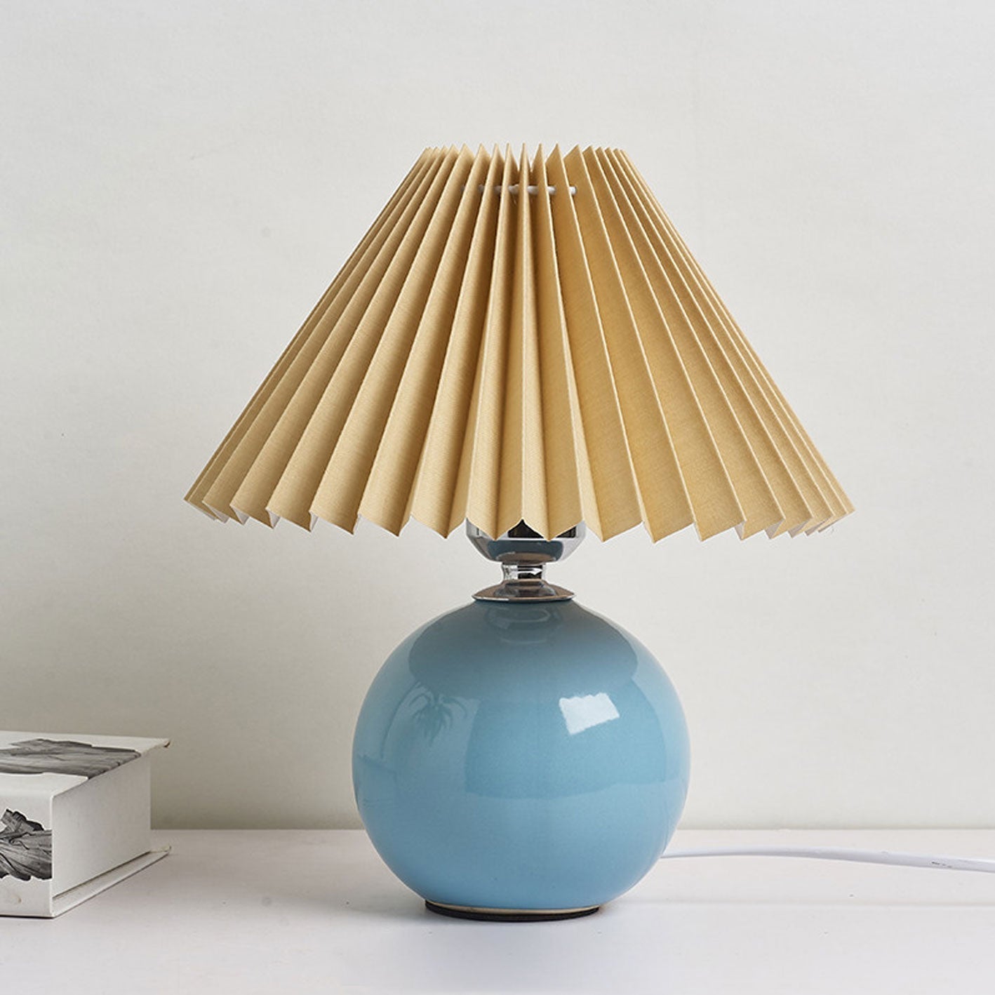 Simple Ceramic Desk Lamp with Folded Shade
