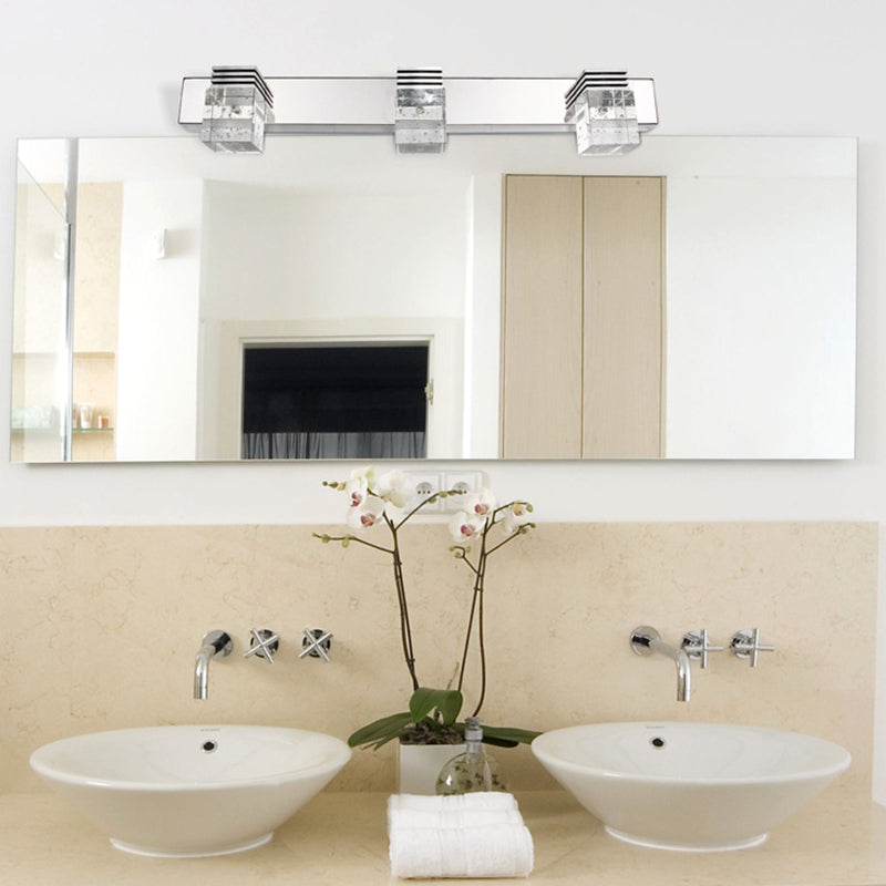 Contemporary Chrome Bathroom Light Fixtures Glass Shade Wall Sconce