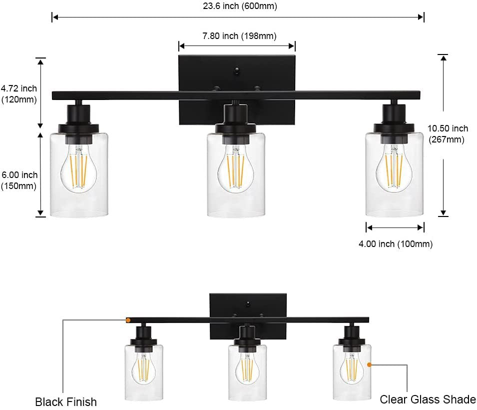 Contemporary 3-Light Glass Bathroom Wall Sconce