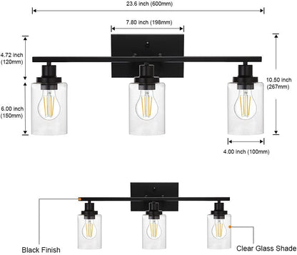 Contemporary 3-Light Glass Bathroom Wall Sconce