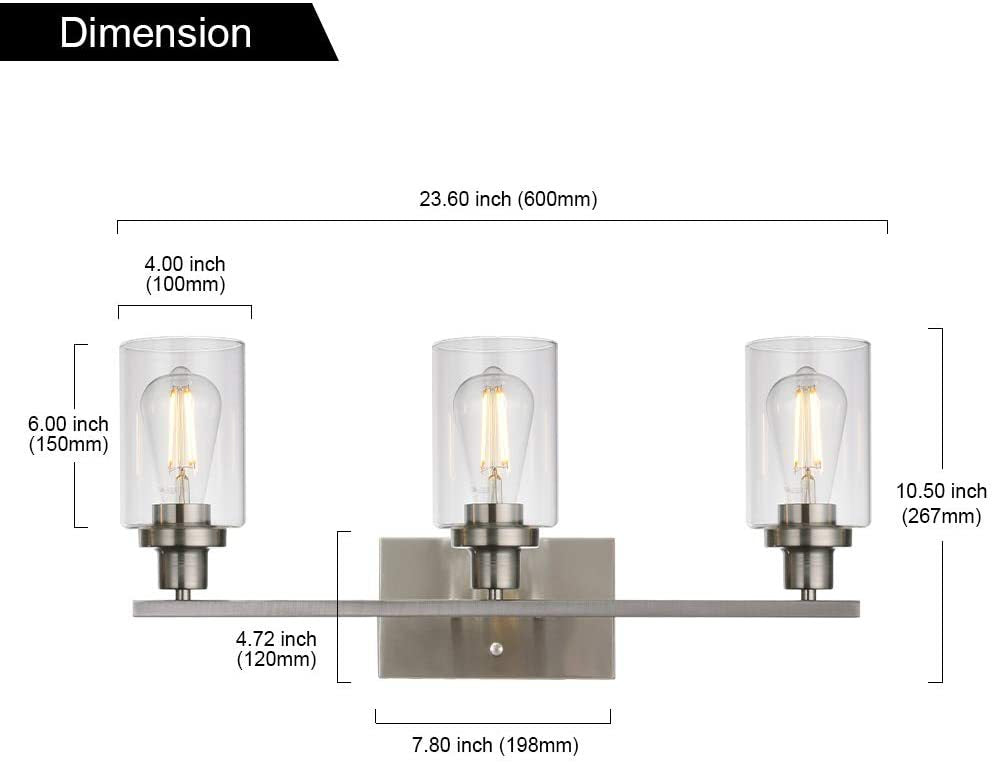 Contemporary 3-Light Glass Bathroom Wall Sconce