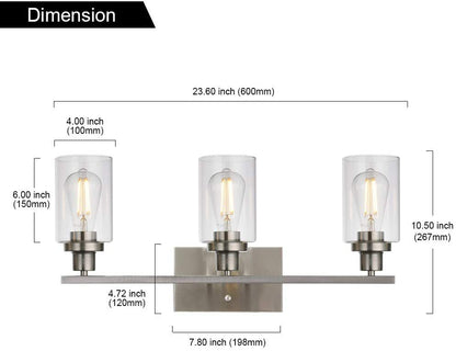 Contemporary 3-Light Glass Bathroom Wall Sconce