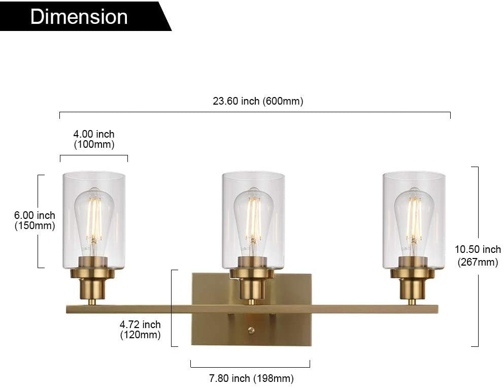 Contemporary 3-Light Glass Bathroom Wall Sconce