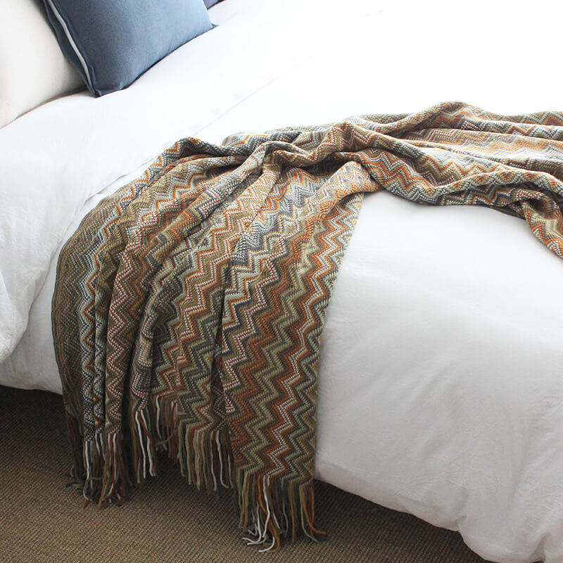 Vibrant Striped Fringe Throw Blanket